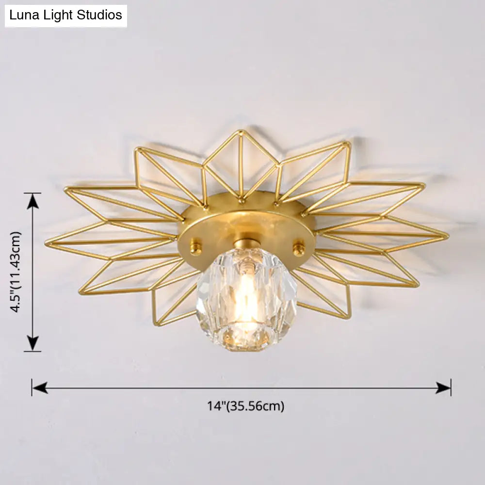 DecorBites™ DecorBites™ Modern Glass Ceiling Light with Sunflower Iron Decoration for Bedroom, Semi Flush Mount Design with Transparent Round Shade