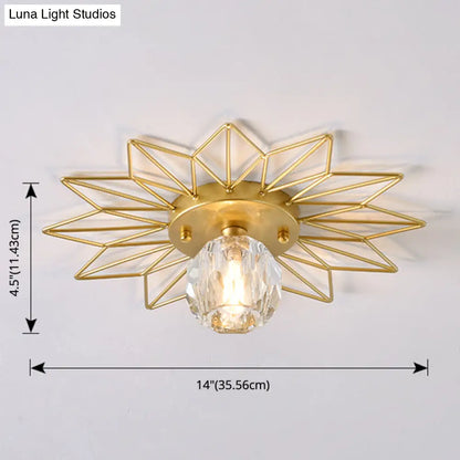 DecorBites™ DecorBites™ Modern Glass Ceiling Light with Sunflower Iron Decoration for Bedroom, Semi Flush Mount Design with Transparent Round Shade