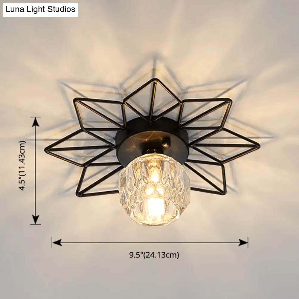 DecorBites™ DecorBites™ Modern Glass Ceiling Light with Sunflower Iron Decoration for Bedroom, Semi Flush Mount Design with Transparent Round Shade