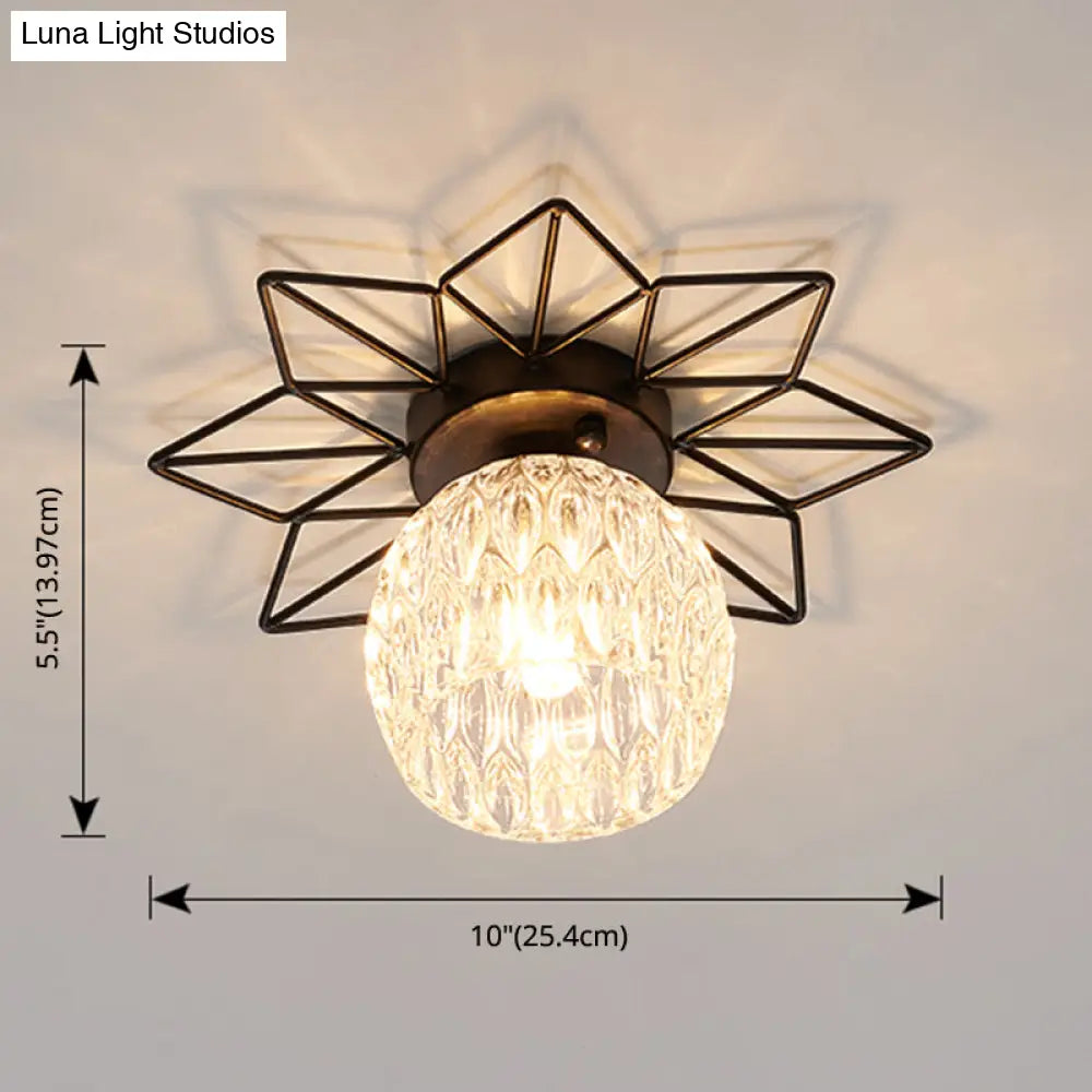 DecorBites™ DecorBites™ Modern Glass Ceiling Light with Sunflower Iron Decoration for Bedroom, Semi Flush Mount Design with Transparent Round Shade