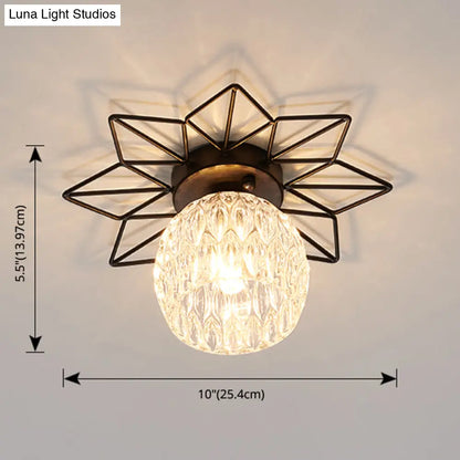 DecorBites™ DecorBites™ Modern Glass Ceiling Light with Sunflower Iron Decoration for Bedroom, Semi Flush Mount Design with Transparent Round Shade