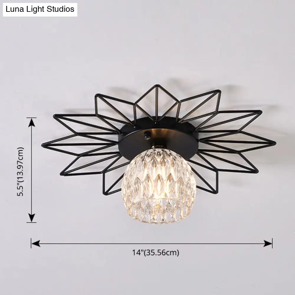DecorBites™ DecorBites™ Modern Glass Ceiling Light with Sunflower Iron Decoration for Bedroom, Semi Flush Mount Design with Transparent Round Shade