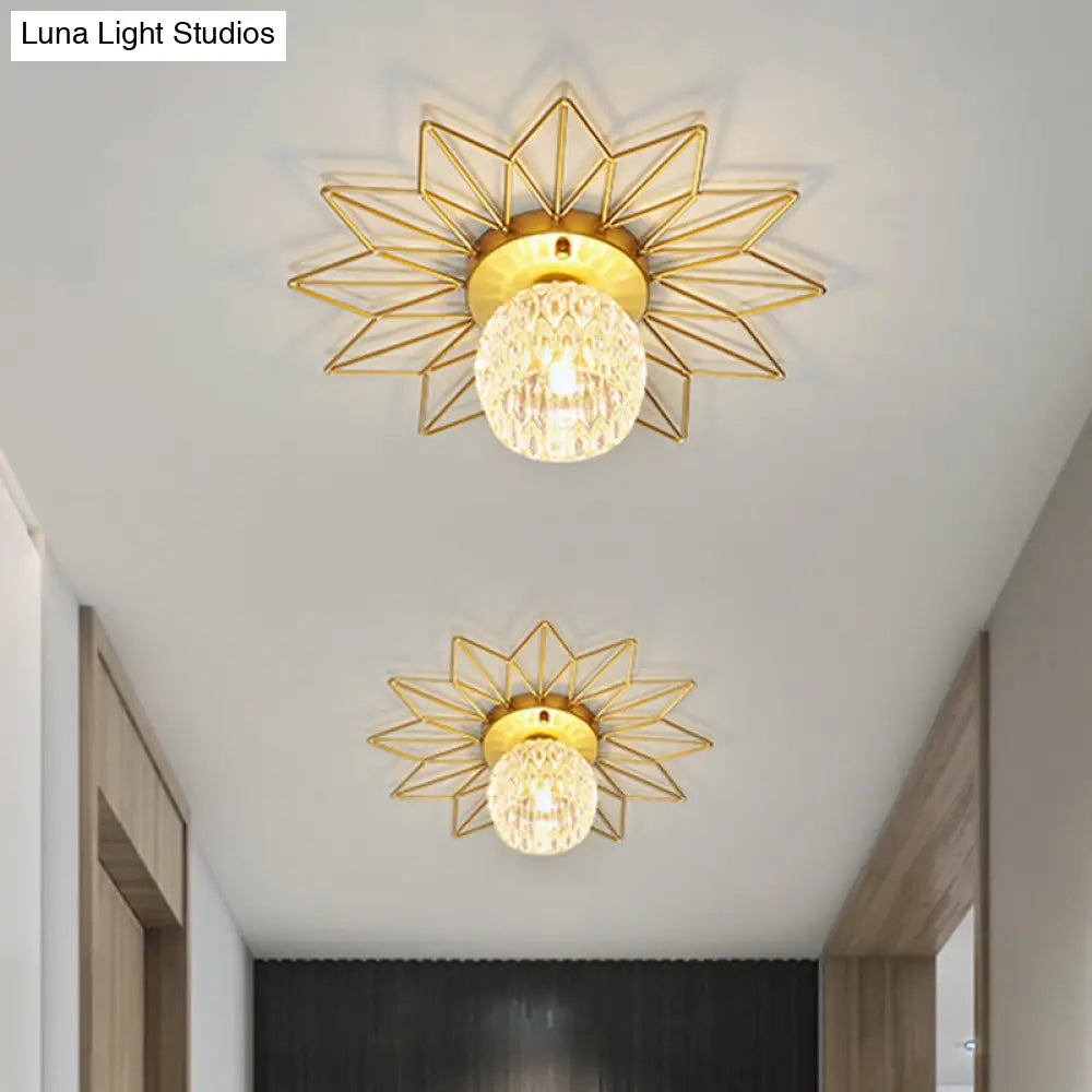 DecorBites™ DecorBites™ Modern Glass Ceiling Light with Sunflower Iron Decoration for Bedroom, Semi Flush Mount Design with Transparent Round Shade