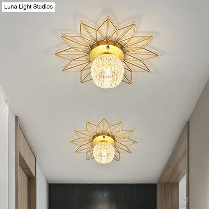 DecorBites™ DecorBites™ Modern Glass Ceiling Light with Sunflower Iron Decoration for Bedroom, Semi Flush Mount Design with Transparent Round Shade