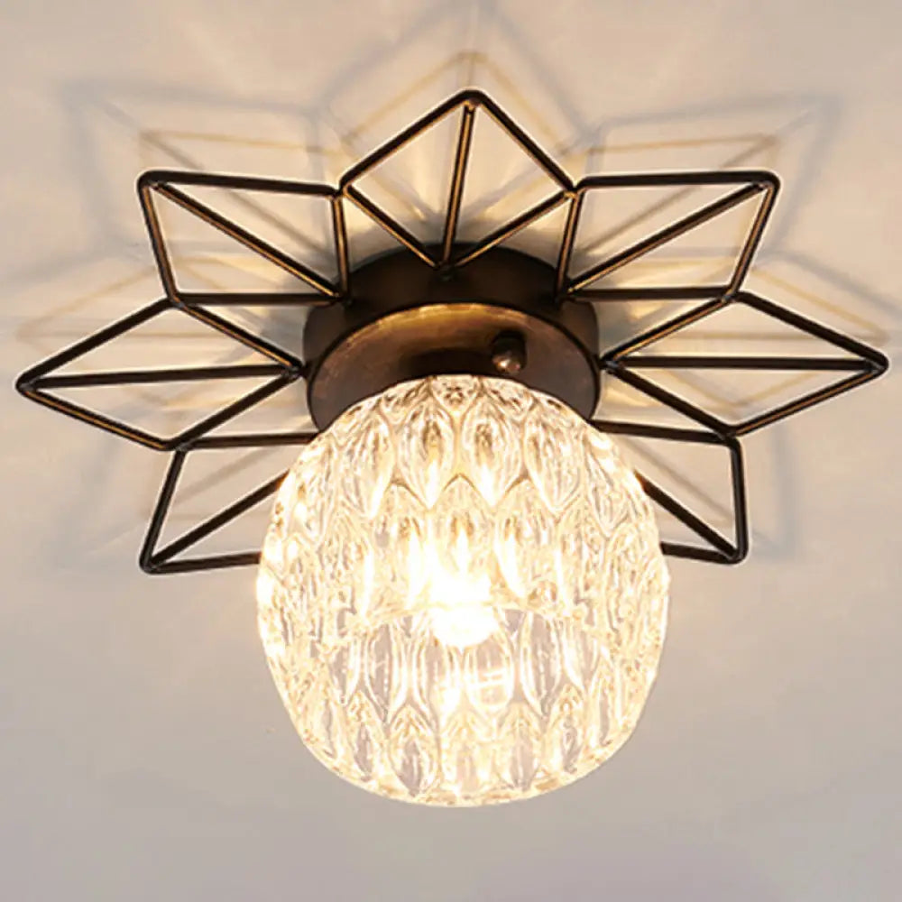DecorBites™ DecorBites™ Modern Glass Ceiling Light with Sunflower Iron Decoration for Bedroom, Semi Flush Mount Design with Transparent Round Shade