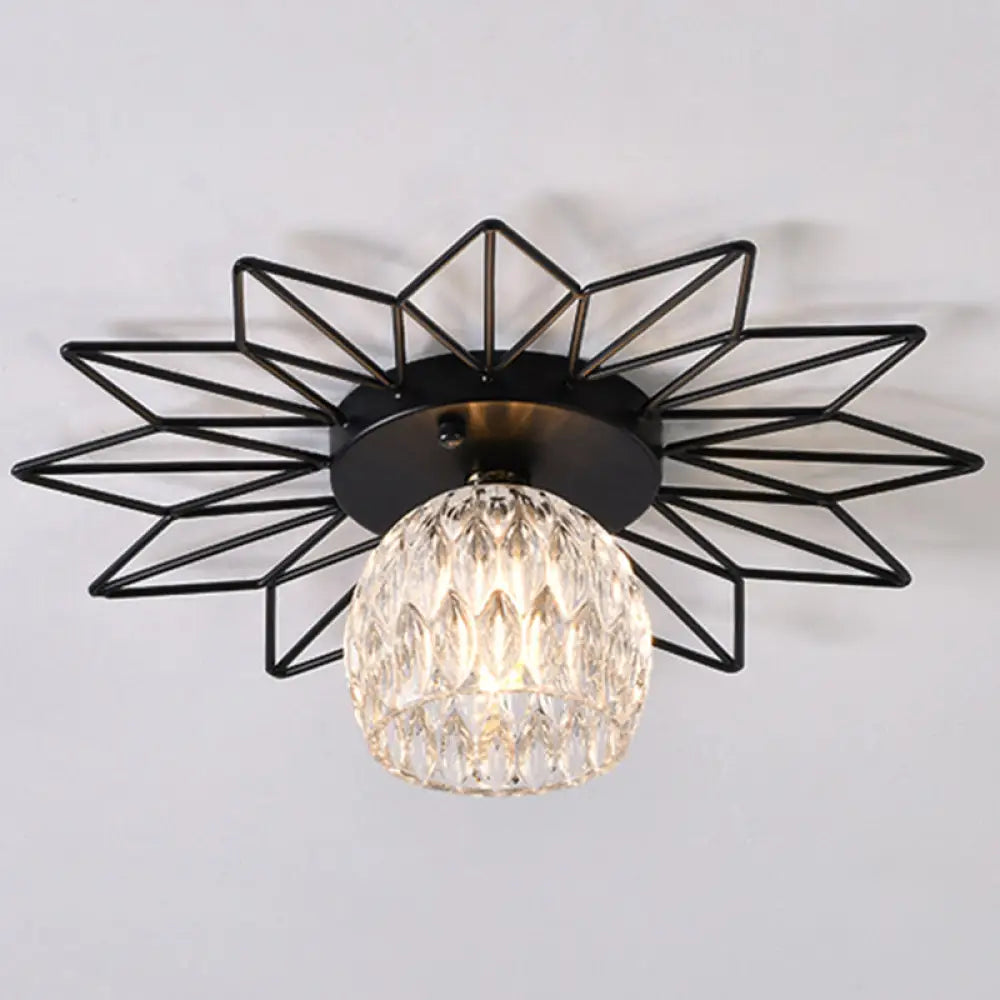 DecorBites™ DecorBites™ Modern Glass Ceiling Light with Sunflower Iron Decoration for Bedroom, Semi Flush Mount Design with Transparent Round Shade