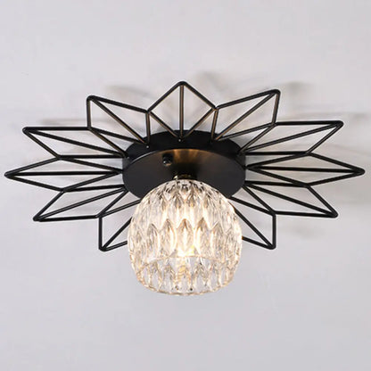 DecorBites™ DecorBites™ Modern Glass Ceiling Light with Sunflower Iron Decoration for Bedroom, Semi Flush Mount Design with Transparent Round Shade