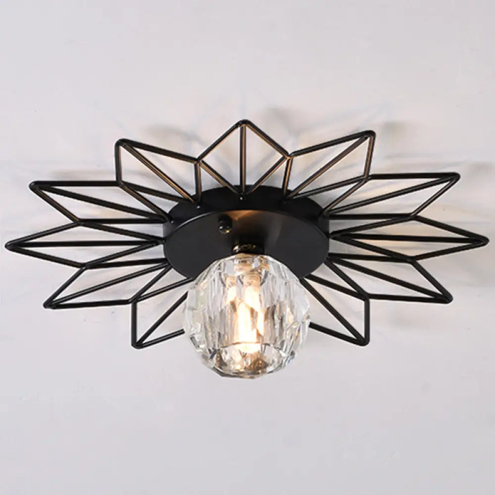 DecorBites™ DecorBites™ Modern Glass Ceiling Light with Sunflower Iron Decoration for Bedroom, Semi Flush Mount Design with Transparent Round Shade