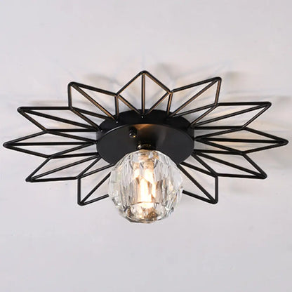 DecorBites™ DecorBites™ Modern Glass Ceiling Light with Sunflower Iron Decoration for Bedroom, Semi Flush Mount Design with Transparent Round Shade