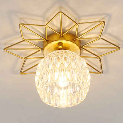 DecorBites™ DecorBites™ Modern Glass Ceiling Light with Sunflower Iron Decoration for Bedroom, Semi Flush Mount Design with Transparent Round Shade