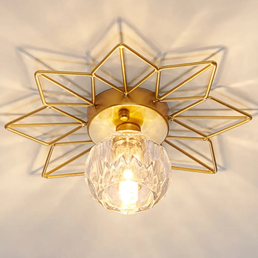 DecorBites™ DecorBites™ Modern Glass Ceiling Light with Sunflower Iron Decoration for Bedroom, Semi Flush Mount Design with Transparent Round Shade
