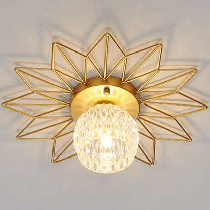 DecorBites™ DecorBites™ Modern Glass Ceiling Light with Sunflower Iron Decoration for Bedroom, Semi Flush Mount Design with Transparent Round Shade