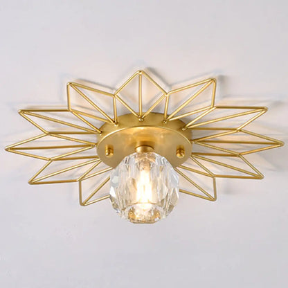 DecorBites™ DecorBites™ Modern Glass Ceiling Light with Sunflower Iron Decoration for Bedroom, Semi Flush Mount Design with Transparent Round Shade