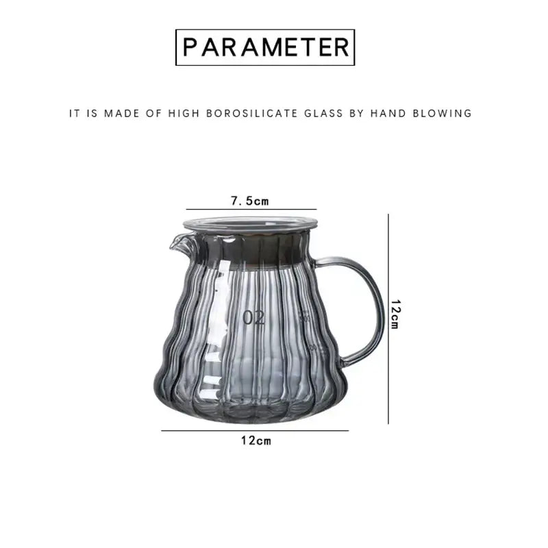 Modern glass coffee carafe with translucent gray ridged hand-blown borosilicate glass and metallic lid by decorbites glass coffee
