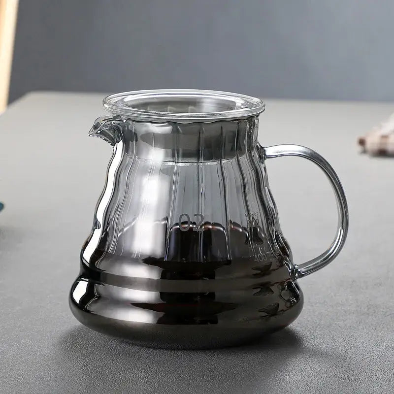 Clear glass coffee carafe with fluted body metallic handle and spout modern decorbites glass coffee server