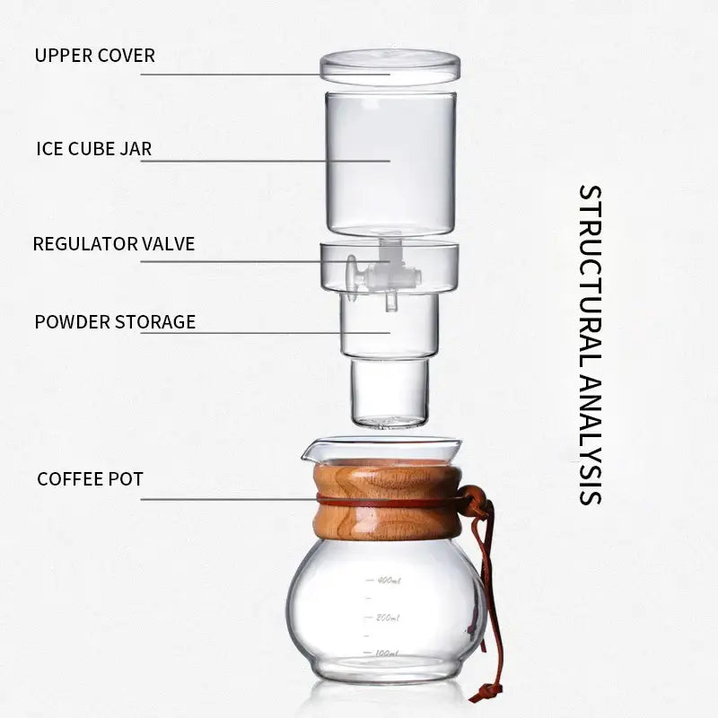 Modern glass coffee kettle dripper with clear glass body wooden lid and brown leather tie for decorbites glass coffee use