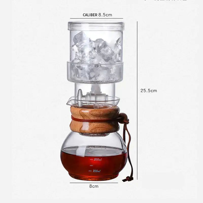 Modern glass coffee kettle dripper with clear glass body wooden collar and leather strap for decorbites glass coffee brewing