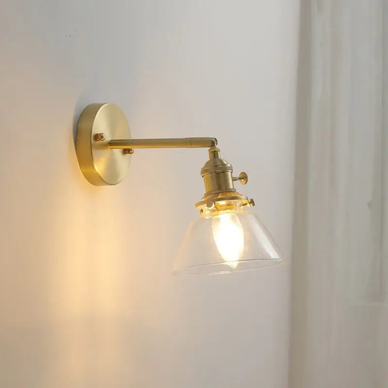 Brass wall lights with clear glass shade and exposed bulb modern glass copper led wall light for bedroom reading