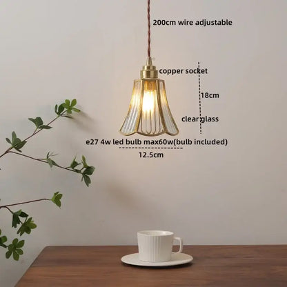 Modern glass copper pendant light with brass frame, clear glass shade, and e27 led bulb for dining room use