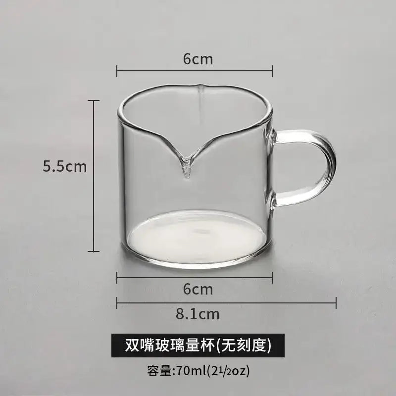Clear glass cup measuring jug with wooden handle 70ml capacity ideal as a milk latte jug for kitchen use