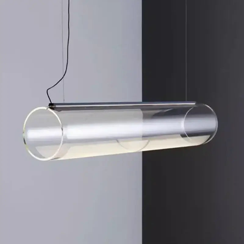 Modern glass cylinder chandelier dining room led pendant light with clear glass tube and metallic interior by decorbites glass cylinder