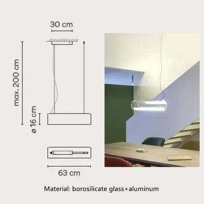 Modern glass cylinder chandelier with transparent borosilicate glass tube and aluminum frame by decorbites glass cylinder