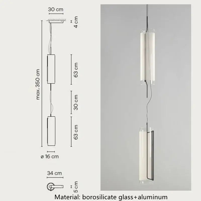 Modern glass cylinder chandelier with two clear glass shades and aluminum frame for dining room decorbites glass cylinder