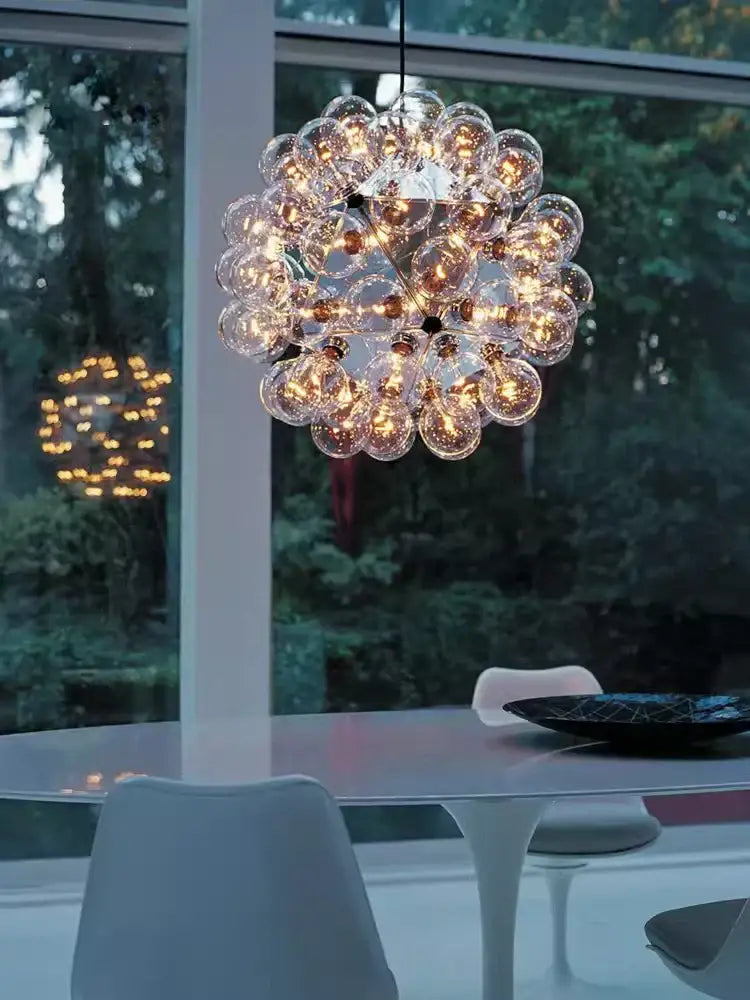 Modern glass dandelion g4 led chandelier with clear glass bulbs glowing warm light for dining room pendant light decorbites glass