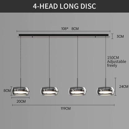 Modern Glass Dining Table Pendant Light - Black 4 heads / 110V / 3-Color