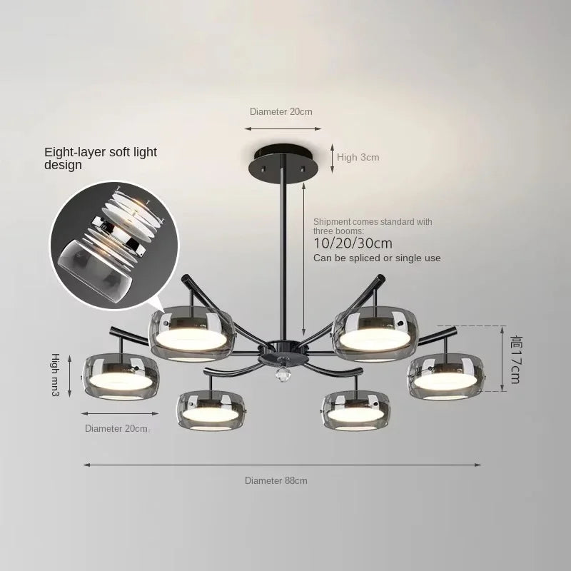 Modern Glass Dining Table Pendant Light - Black -6 heads / 220V / 3-Color