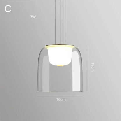 Modern glass pendant light with clear glass dome warm white led bulb and wood fixture for dining room pendant lights
