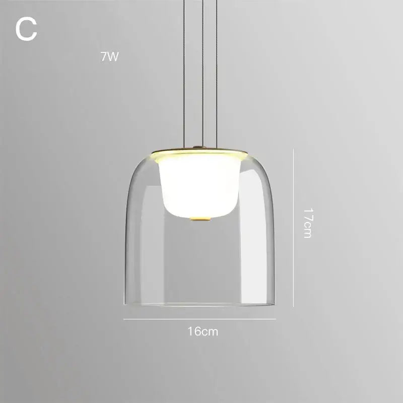 Modern glass pendant light with clear glass dome warm white led bulb and wood fixture for dining room pendant lights