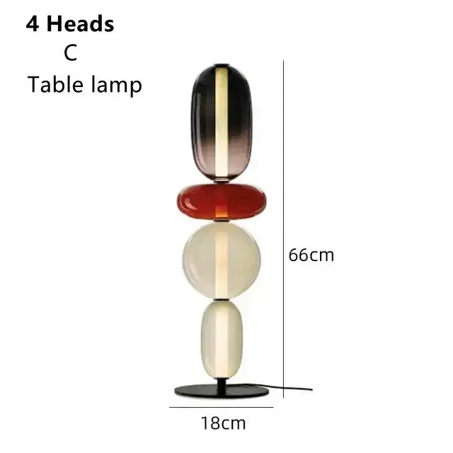 Modern glass floor lamp set of 3 featuring four stacked translucent glass heads in gradient black red and cream tones floor lamp led