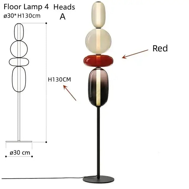 Modern glass floor lamp set of 3 with sleek black metal stand and oval cream red gradient glass shades for living room led lighting