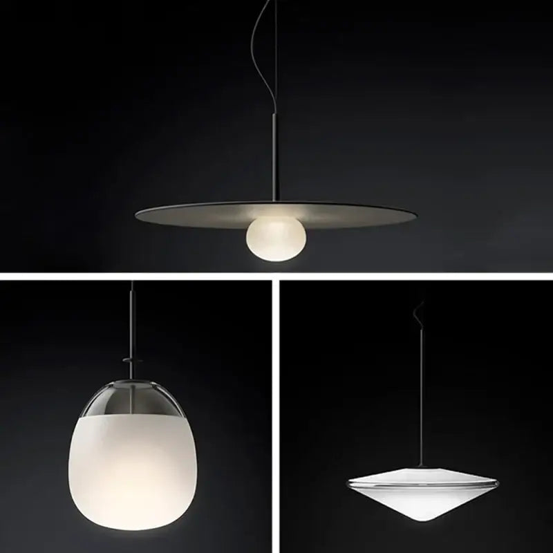 Modern glass flying saucer chandelier with frosted glass shades and matte black or chrome pendant lights for living room