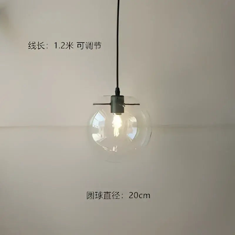 Modern glass globe chrome pendant light with clear glass globe and black cord for dining room hanging lamp