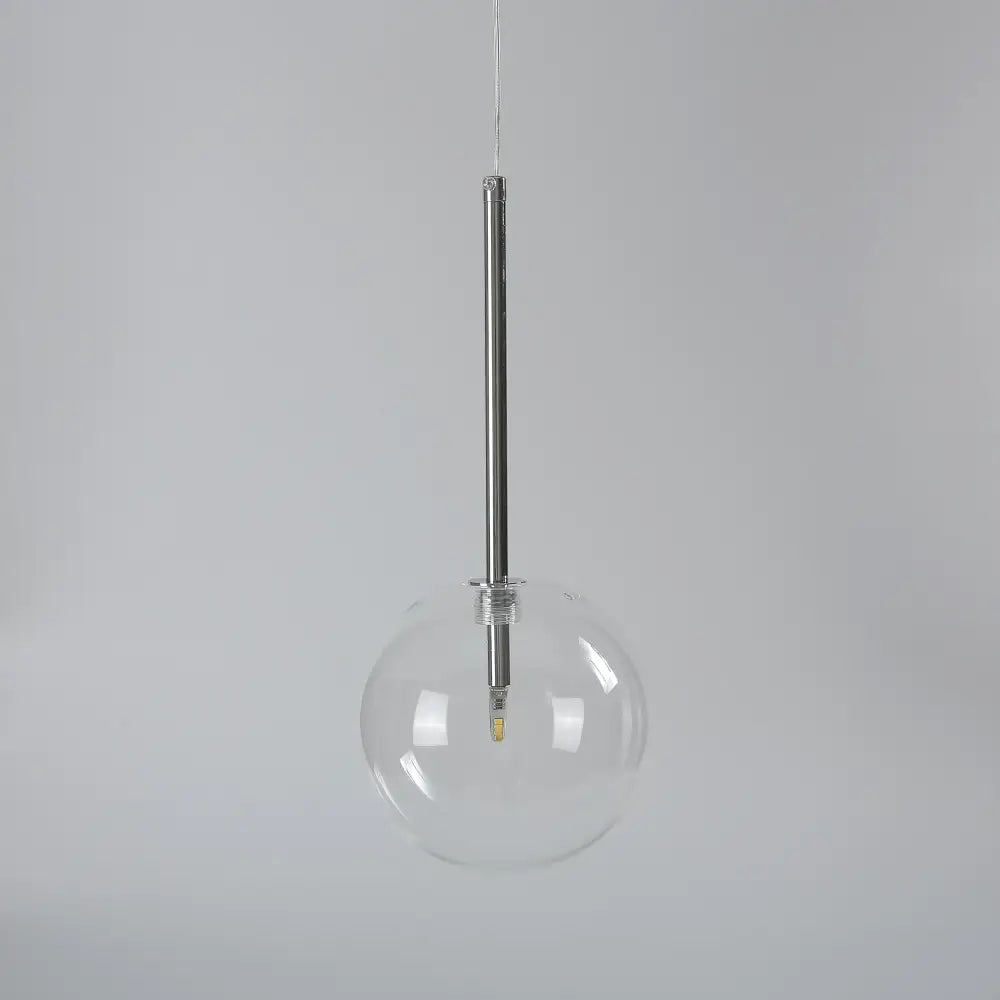 Modern glass globe chrome pendant light with clear glass globe and visible led bulb for dining room hanging lamp