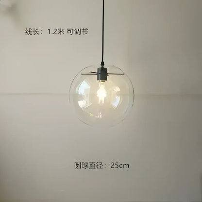 Modern glass globe chrome pendant light with clear glass globe and black adjustable cord 25cm diameter for dining room