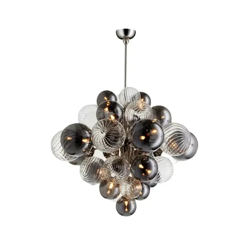Modern glass globe led chandelier with clear and smoked ribbed glass spheres suspended on chrome rod for living room decorbites glass globe