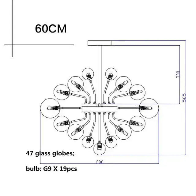 Modern glass globe led chandelier with 47 glass globes and g9 bulbs for sleek contemporary living room decorbites glass globe