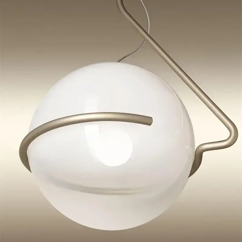 Modern glass globe pendant lamp with frosted white glass globe and red gold metal arm for kitchen island decorbites pendant lamp