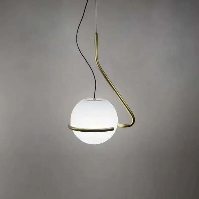 Modern glass globe pendant lamp with frosted white globe, brass arm, and black cord for kitchen island decorbites pendant lamp