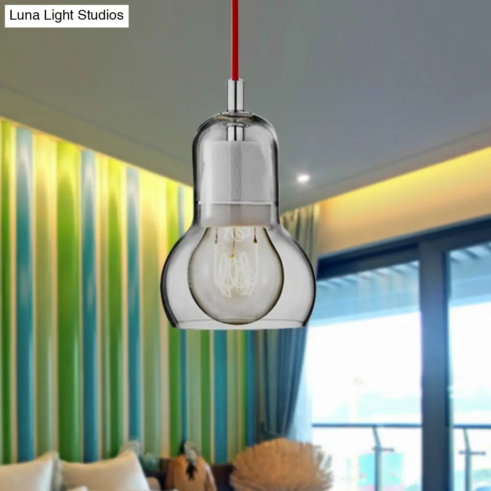 Modern Glass Gourd Pendant Light for Dining Room, 1-Light, 4"/7" Width, Clear/Amber/Grey