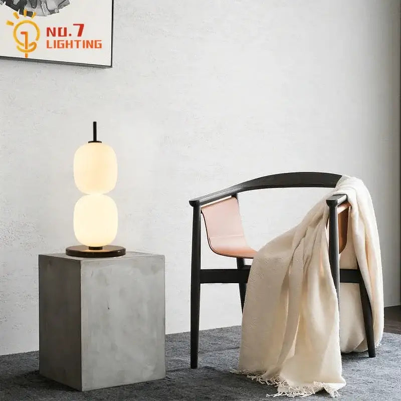 Modern glass gourd table lamp with warm glow white glass shades and dark metal base for bedroom decorbites table lamp