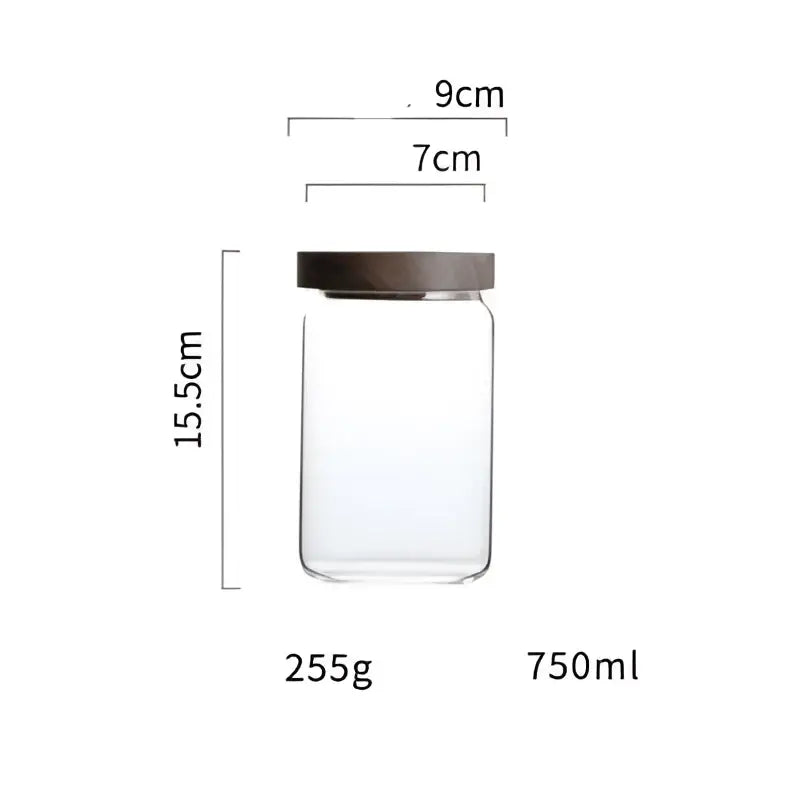 Clear glass hermetic storage jar with dark brown wooden airtight lid 15.5cm tall 750ml by decorbites glass hermetic