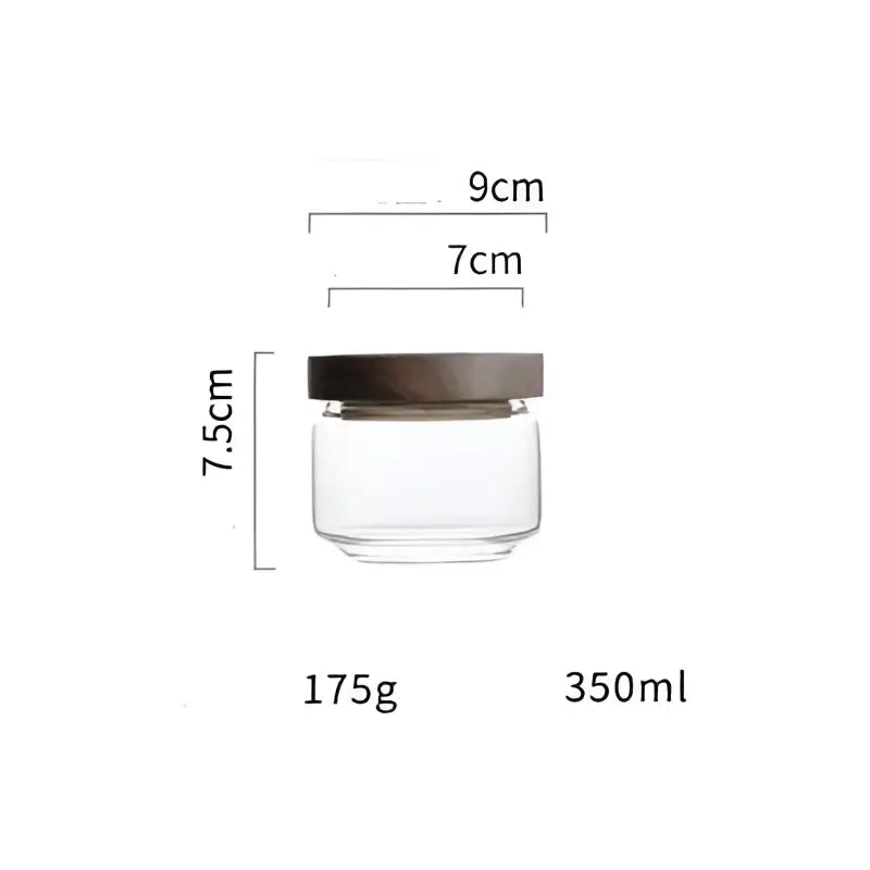 Modern glass hermetic storage jar with dark brown wooden airtight lid clear glass 350ml decorbites glass hermetic jar