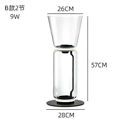 Modern glass led floor lamp with clear glass double-tiered vase featuring black base and rim for living room use