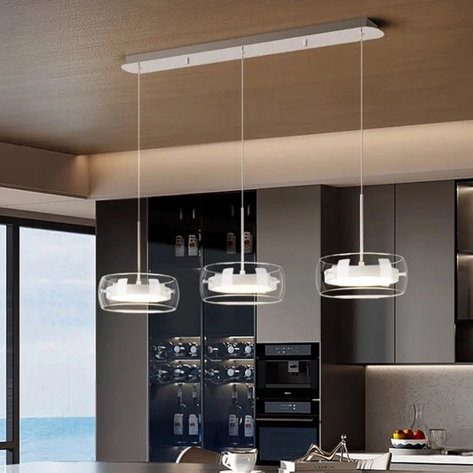 Modern Glass Ring Pendant Light in Iron