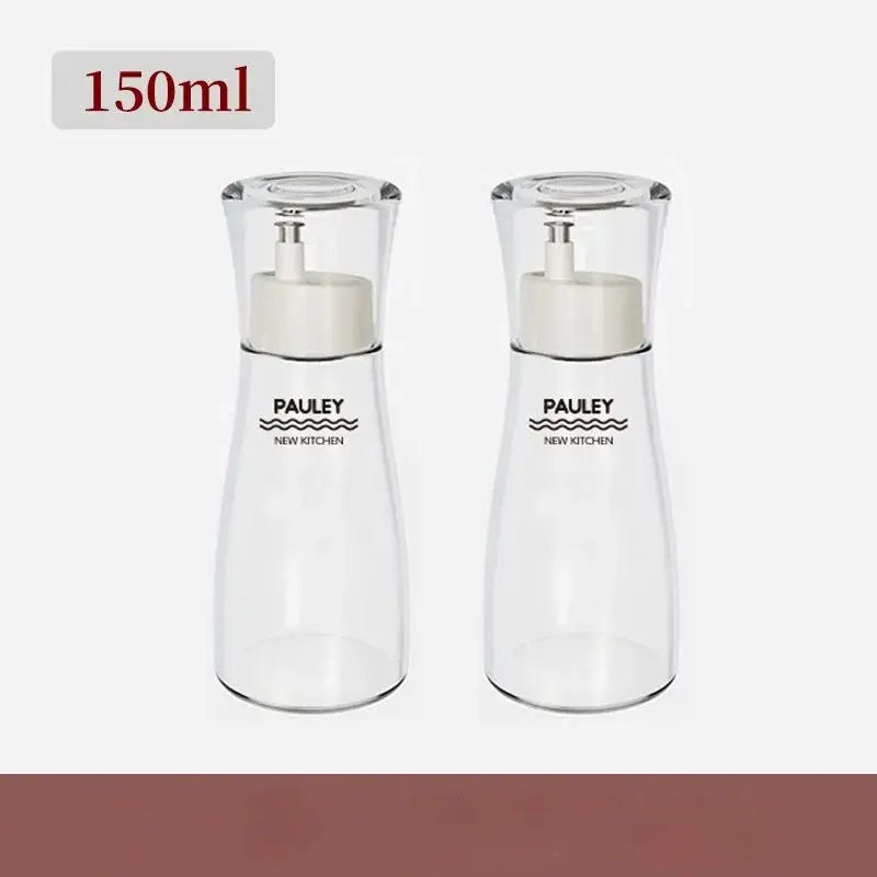 Clear glass 150ml pauley new kitchen glass seasoning bottle set with white pump tops for oil dispensing