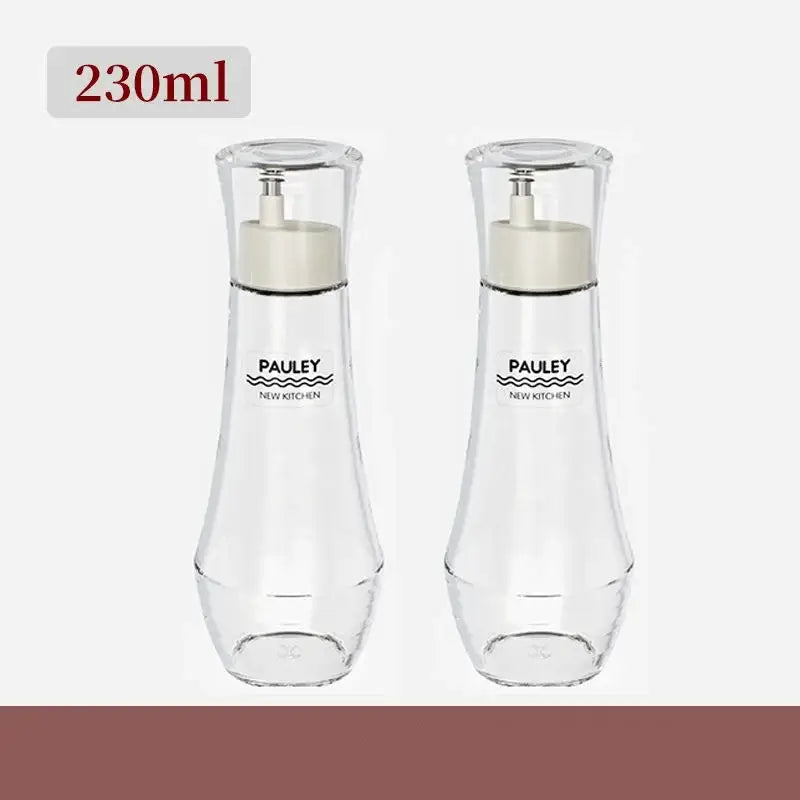 Clear glass 230ml pauley new kitchen dispenser bottles with white pump tops in modern glass seasoning bottle set
